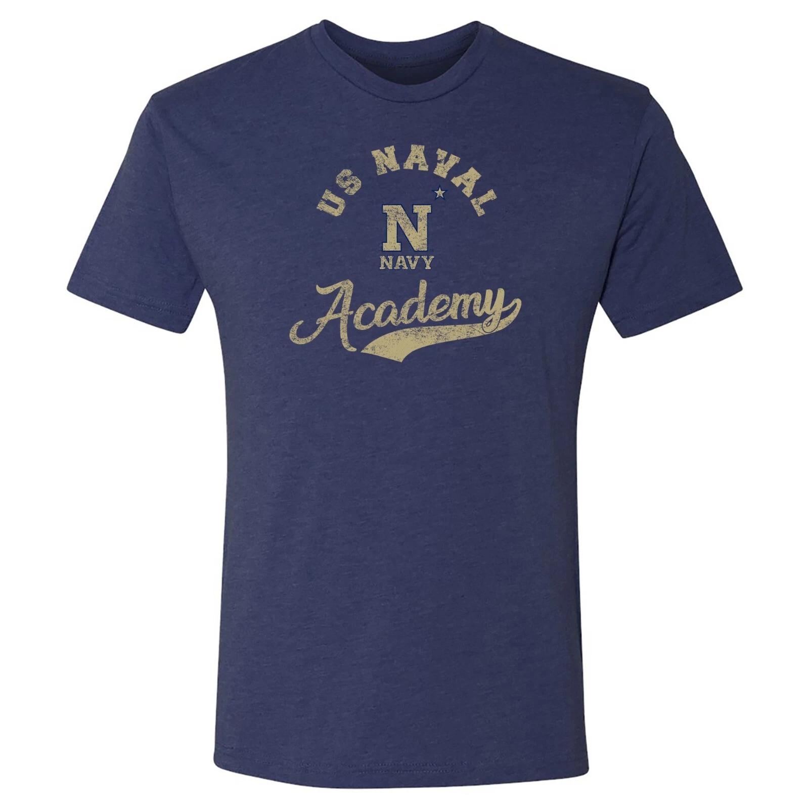 US Naval Academy Midshipmen Retro Script Triblend T-Shirt - Vintage Navy L