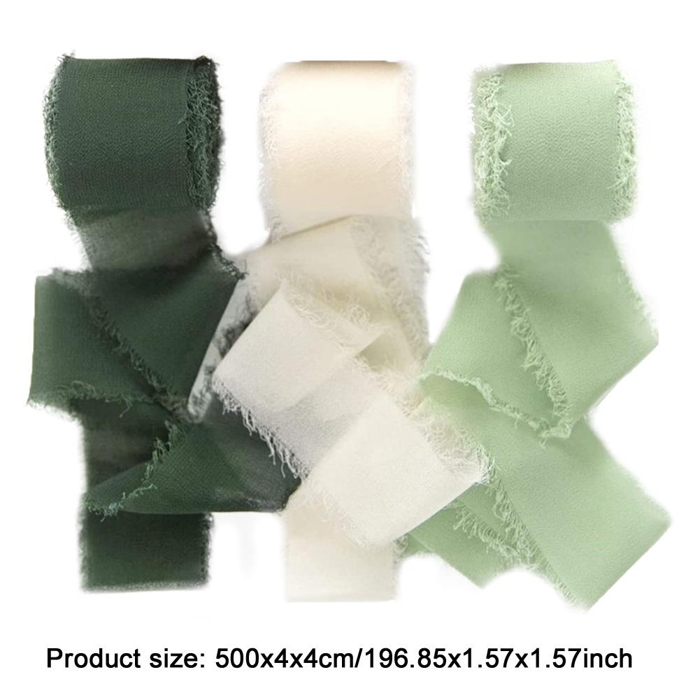 3 Rollen Chiffonseidenband Einfarbig Ausgefranstes Kantenband Handgefertigtes Chiffonband für Hochzeitseinladung, Bouquetverpackung, DIY