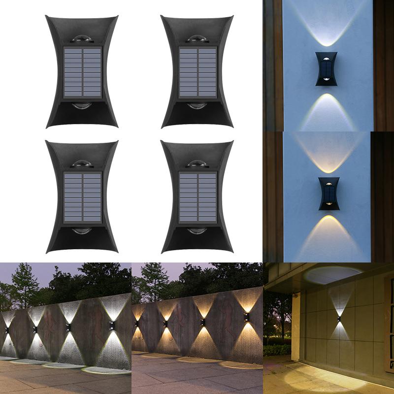 

4 Packs Solar-Powered LED Wall Lamp Up and Down Lighting Outdoor Waterproof Solar Wall Washer Lights for Fence Garden Landscape warm and white light