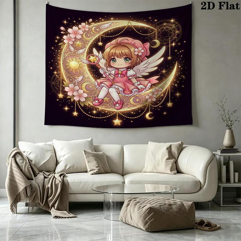 Cardcaptor Sakura Wall Tapestry Aesthetic Wall Hanging Printed Fabric Blanket Decorative Tapestries For Bedroom Living Room Home Decor