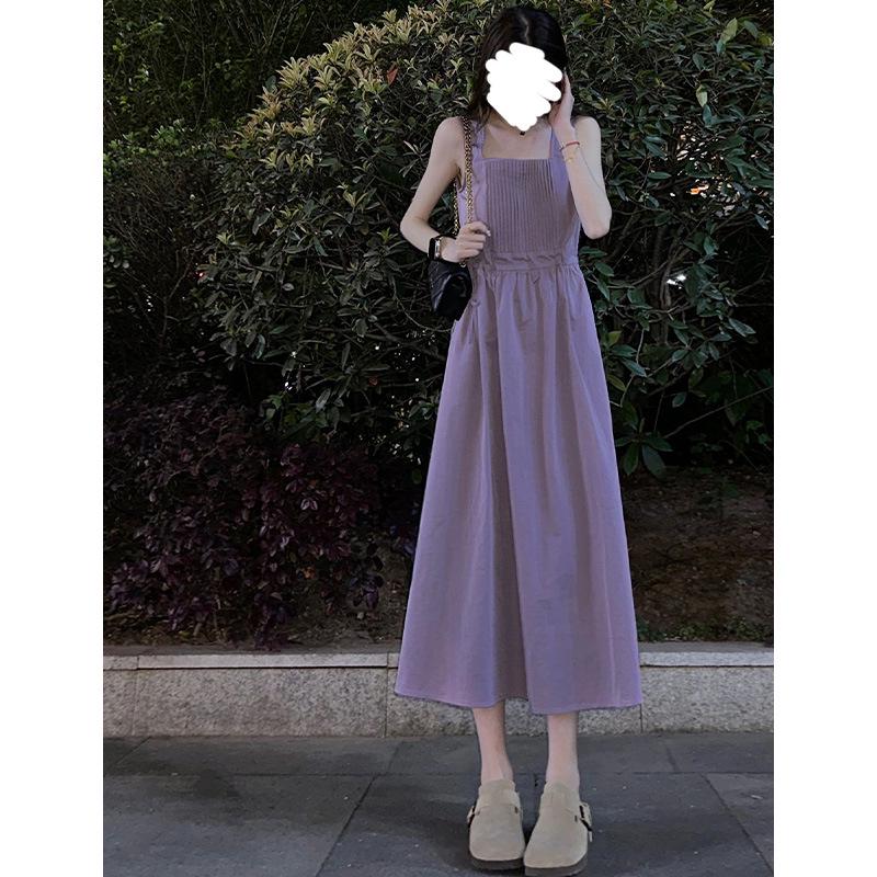 Chic lila Slipkleid für Damen - Tailliert, mit Kordelzug, Midi-Länge, Dopamin-Outfit mit kurzen Ärmeln, A-Linien-Rock für den Sommer