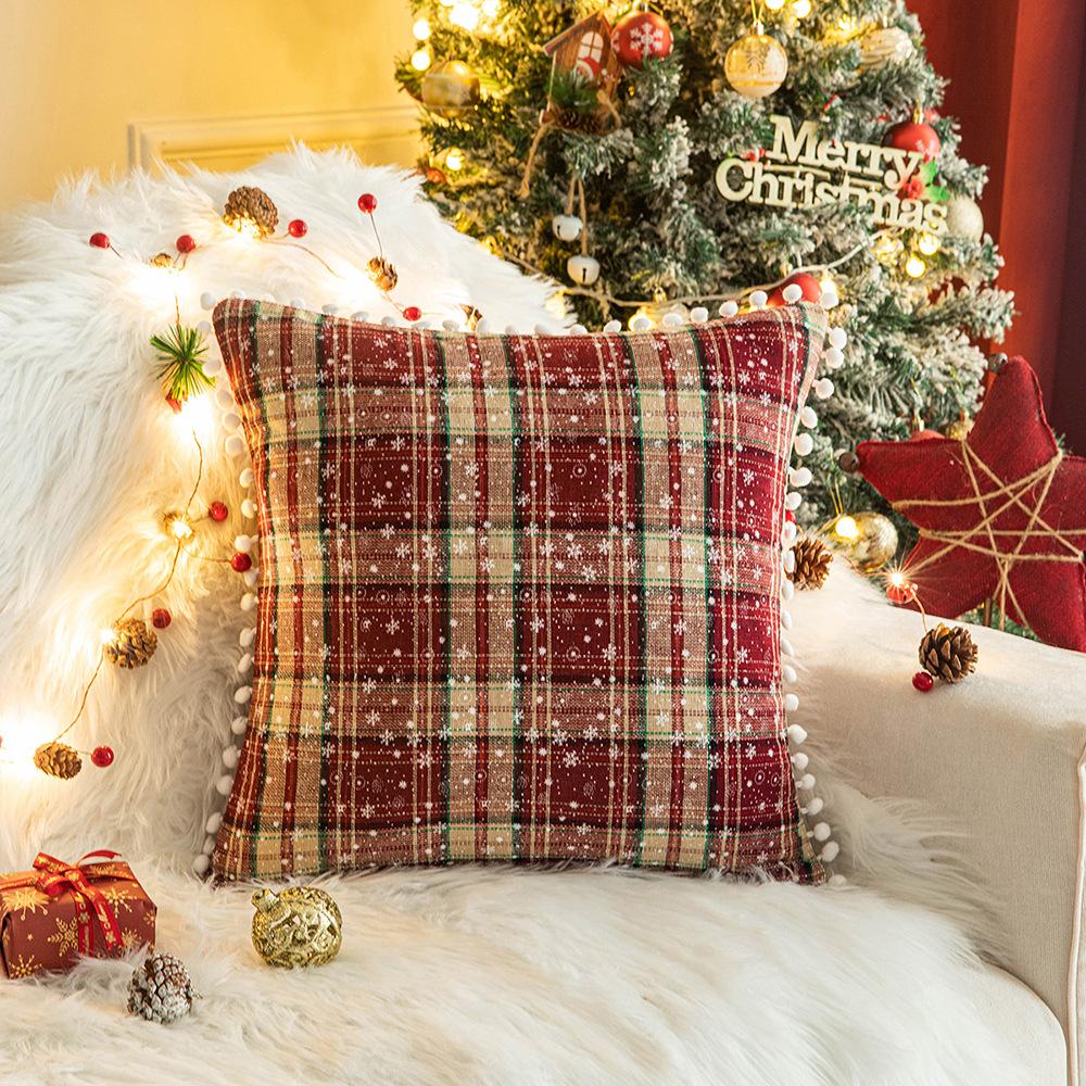 Living Room Sofa Christmas Red Plaid Polyester Cotton Pillow Cover Modern Ins Style Pillow Cushion Cover Premium