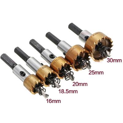 5Pcs Hole Saw Cutter Drill Bit Set HSS for Sheet Metal Reaming Tools 16 18.5 20 25 30mm Heavy Duty Drill Bits