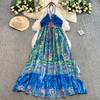 Summer Women Sexy Halter Open Back Print Long Maxi Holiday Beach Dresses