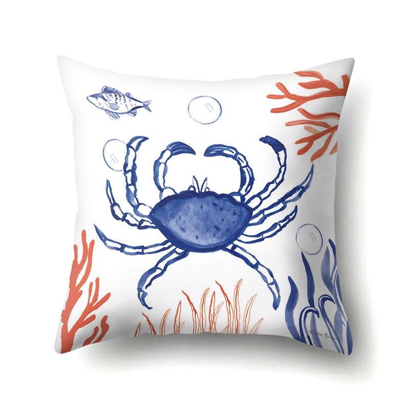 Polyester Pillowcase Peach Leather Velvet Cushion Cover Marine Life Seahorse Octopus Printed Pillow Bedside Cushion Cover