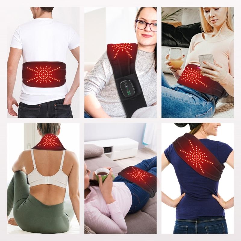 Heated Lumbar Support Belt Heating Pad for Back Pains Relief with Vibrating Massage Rechargeable Battery Comfortable Fit