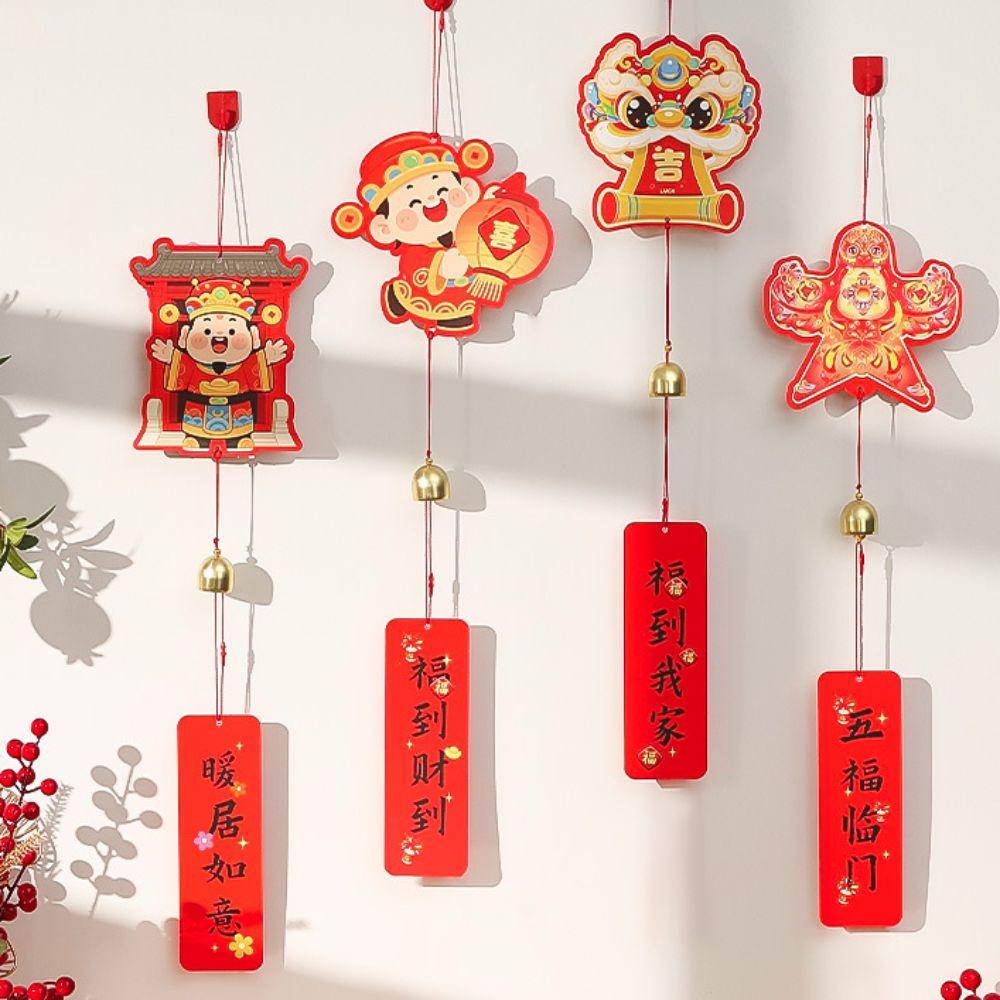 1 pair Blessings Printing Spring Festival Potted Plant Pendant Traditional Chinese Style Doorknob Wind Chimes Not Easy To Fade