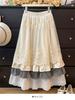 Forest-Inspired High-Waisted Pleated Lace Patchwork Skirt - Slimming, Multi-layered, Wide Hem, Winter 2026.