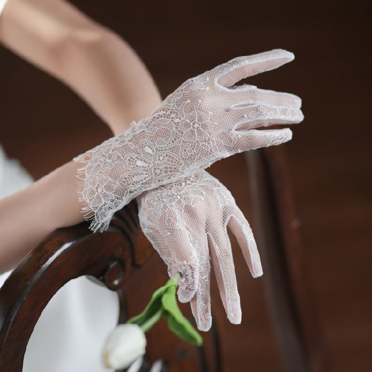 Elegant Fingerless Gloves Flower Brimmed Unique Outfits Lace Gloves for Flapper Bride Wedding Dancing Accessories