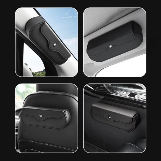 Car Storage Box with Magnetic Snap Closure Organizer Anti-Falling Hook And Loop Installation Container for Sun Visor or Seat Back