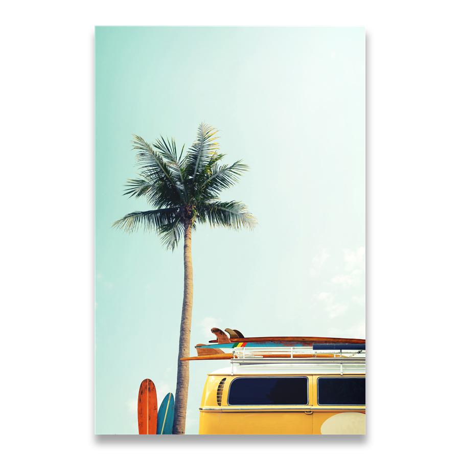 Pittura su Tela Paesaggio Vintage Tavola da Surf Palme Furgone da Surf Poster di Viaggio Vacanza Stampa Arte Murale Immagini Per Decorazione Casa