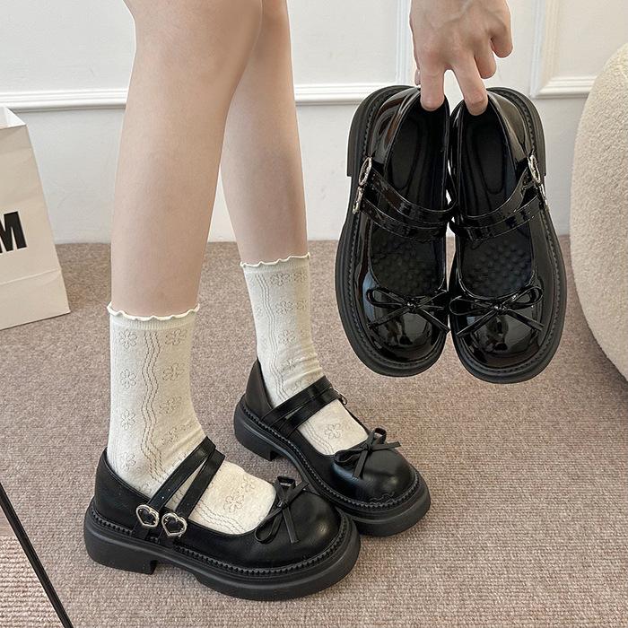 Round head single shoes women's 2025 new autumn and winter word with skirt platform jk French Mary Jane bow small leather shoes