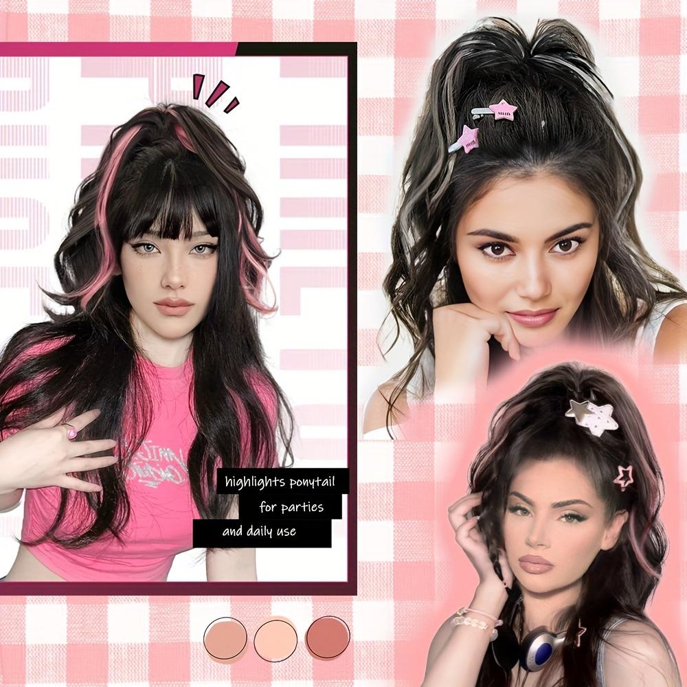 Elegant Highlights Color Synthetic Fiber Ponytail Claw Clip In Hair Extensions For Women 14 Inch Wavy Fountain Ponytail