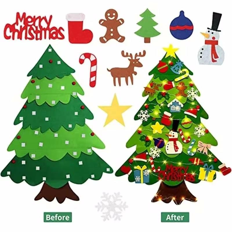DIY Felt Christmas Tree Christmas Decoration for Home Navidad 2024 New Year Christmas Ornaments Santa Claus Xmas Kids Gifts