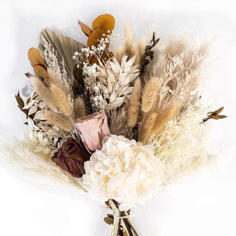 Natural Dried Flower Bouquet, Real Flower Arrangements Preserved Flowers Mix Bouquet, Varieties Flowers for Vase, Floral Arrangement for Home Wedding