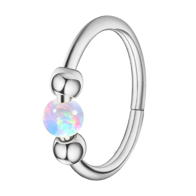 Delicate Opal Beaded Nose Ring Hoop Hinged Helix Rook Conch Cartilage Daith Tragus Earring Elegant Piercing Jewelry