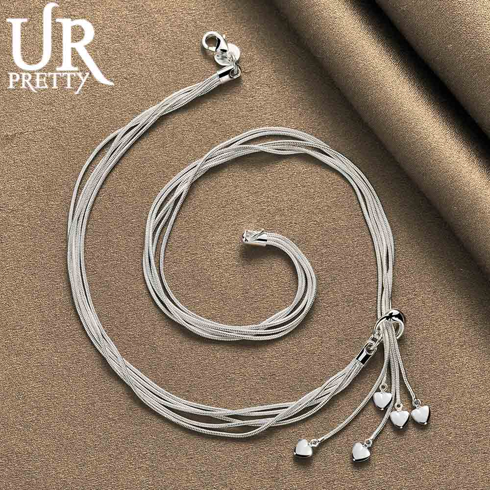 Halskette mit Anhänger aus 925er Sterlingsilber mit Schlangenkette und fünf Herzen