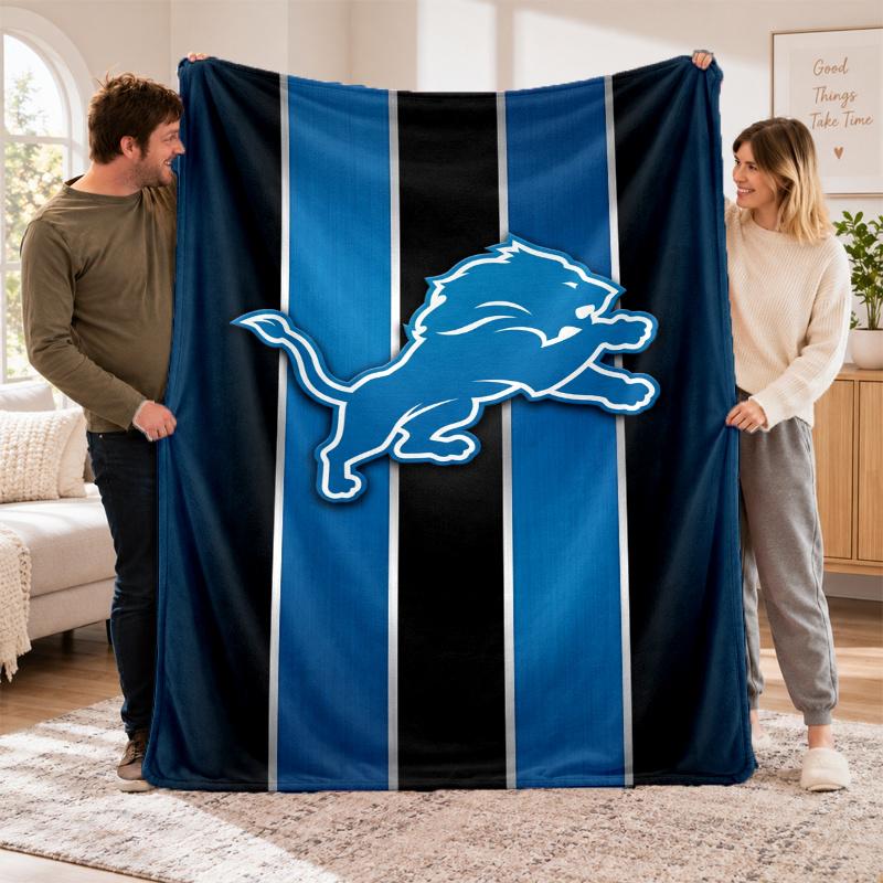 Flannel Fleece Blanket with Detroit Lions Design, Soft Lightweight Throw for Bed Sofa Travel