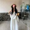 Elegant White Women's Summer 2026 Fashion: Ruffled Camisole & Wide-Leg Pants Skirt Set