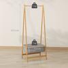 Folding Bamboo Clothes Rack with Fabric Basket with Lid for Hallway Entrance Bedroom 60x44.5x157.5 cm Grey