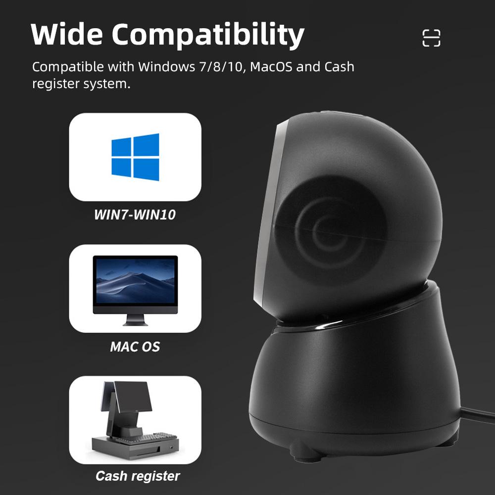 1D 2D QR Desktop Wired Bar  Scanner High-speed    ds-  Automatic Sense Rder USB Port Plug&Play Compatible with Window   Syste