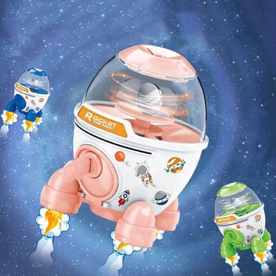 Cofrinho de foguete de grande capacidade faça você mesmo adesivo caixas de brinquedos para crianças ornamentos de foguete giratórios brinquedo para crianças