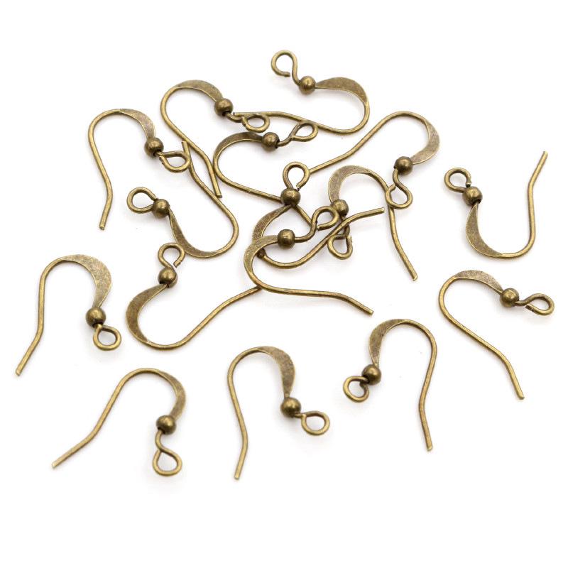 100 Pcs Copper Earring Hooks 19x18mm with Round Beads for DIY Handmade Jewelry Accessories, 20g