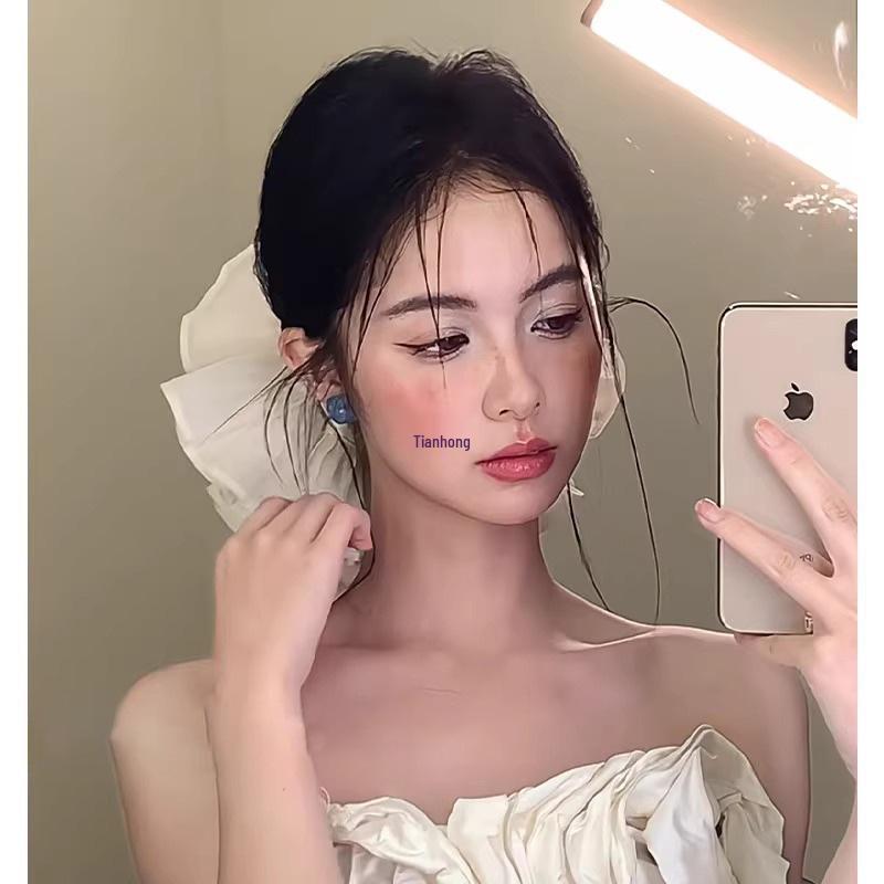 Korean Style Pleated Double Layer Flower Scrunchie - French Bride Hair Accessory