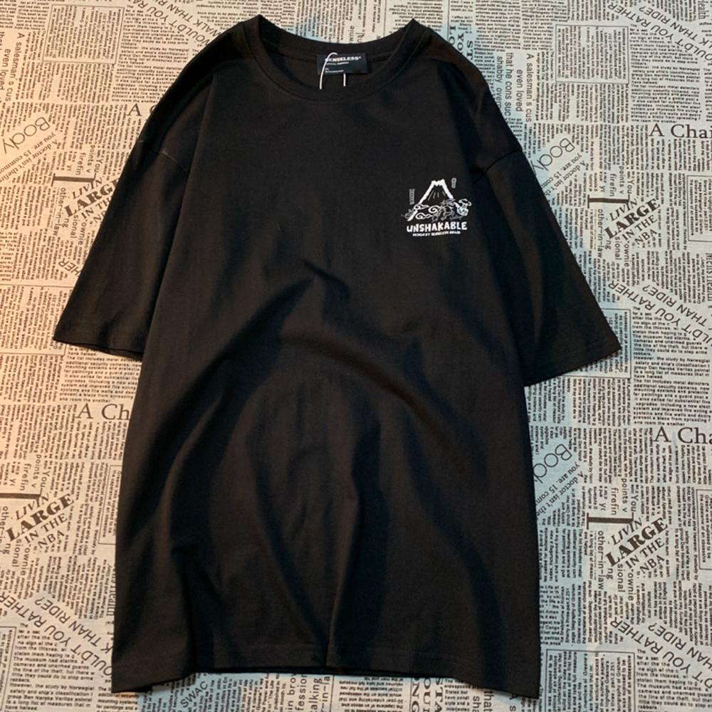 VulkanKanin Amerikansk Vintage Tecknad Tryck Ren Bomull Kortärmad T-shirt Dam Trendig Lös Mångsidig Par T-shirt