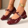 Fashion Retro Bowknot Decoration Red Mary Jane Shoes Women 2025 Summer Medium Heel Sandals Sweet Lacquer Leather Party Dress Shoes