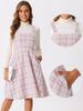 Allegra K Women's Tweed Dress, Sleeveless, Square Neck, Check Pattern, A-Line, Pinafore, Overall Dress, Pink, Size L