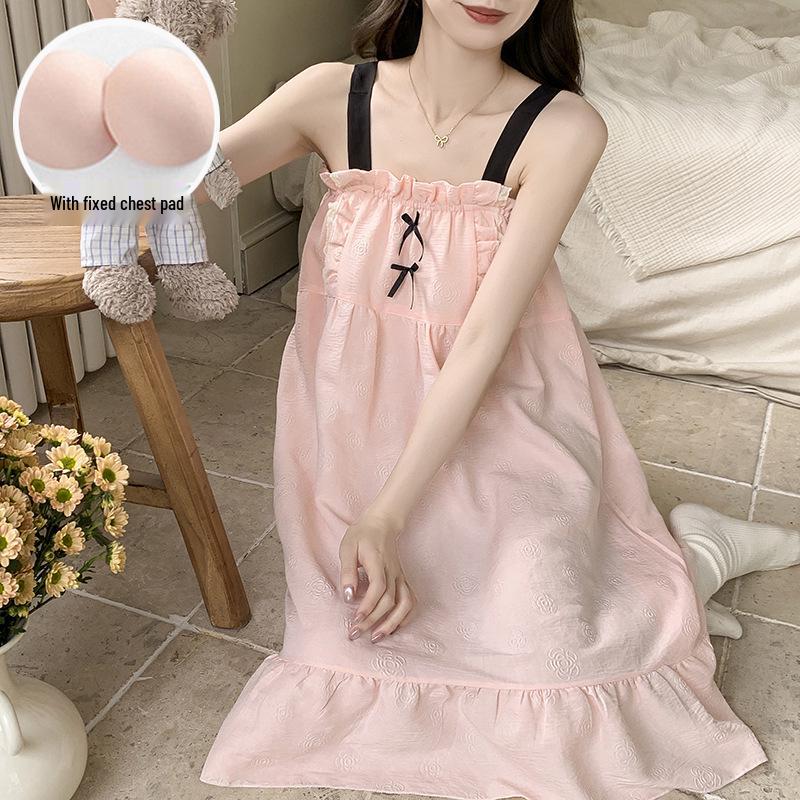 Women's Princess Style Cloud Cotton Nightgown with Bra Pads - Summer 2026 Collection