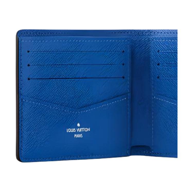 Louis Vuitton Brazza Logo Flap Wallet Taiga Leather Men wallet Gray Blue M11582