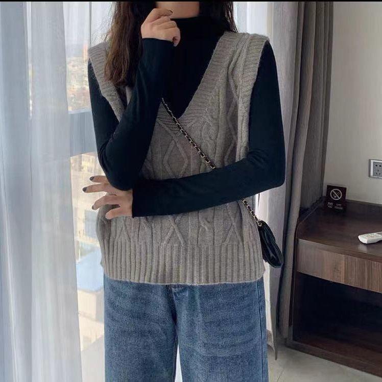 

Женский трикотажный жилет с V-образным вырезом, теплый, однотонный, мягкий, свободный, повседневный, безрукавный женский жилет S