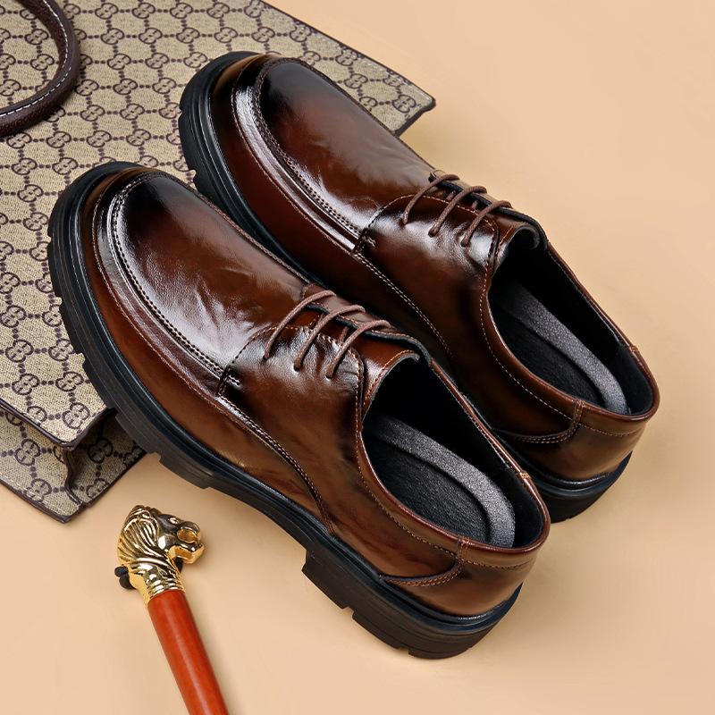 2025 spring new leather business casual work small leather shoes youth Korean version British men's casual leather shoes