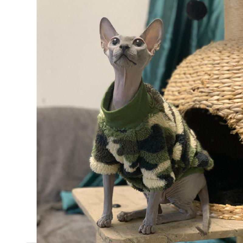 Frühlings Sphinx Katze Kleidung Armeegrün Haustier Hoodies für Sphynx Weiches Shirt Warmer Kätzchen Overall Devon Rex Herbst Kätzchen Outfit