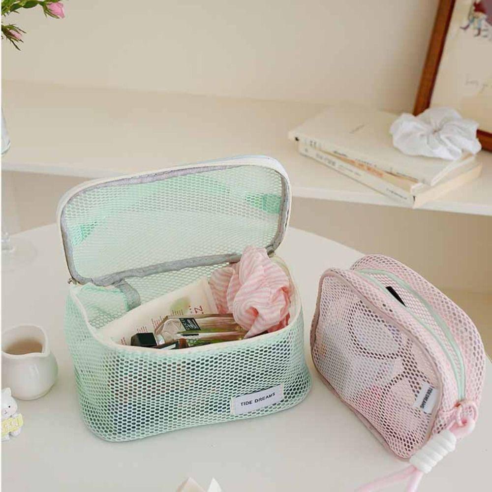 Large Capacity Mesh Cosmetic Bag Solid Color Pillow Makeup Pouch Transparent Makeup Bag  Outdoor