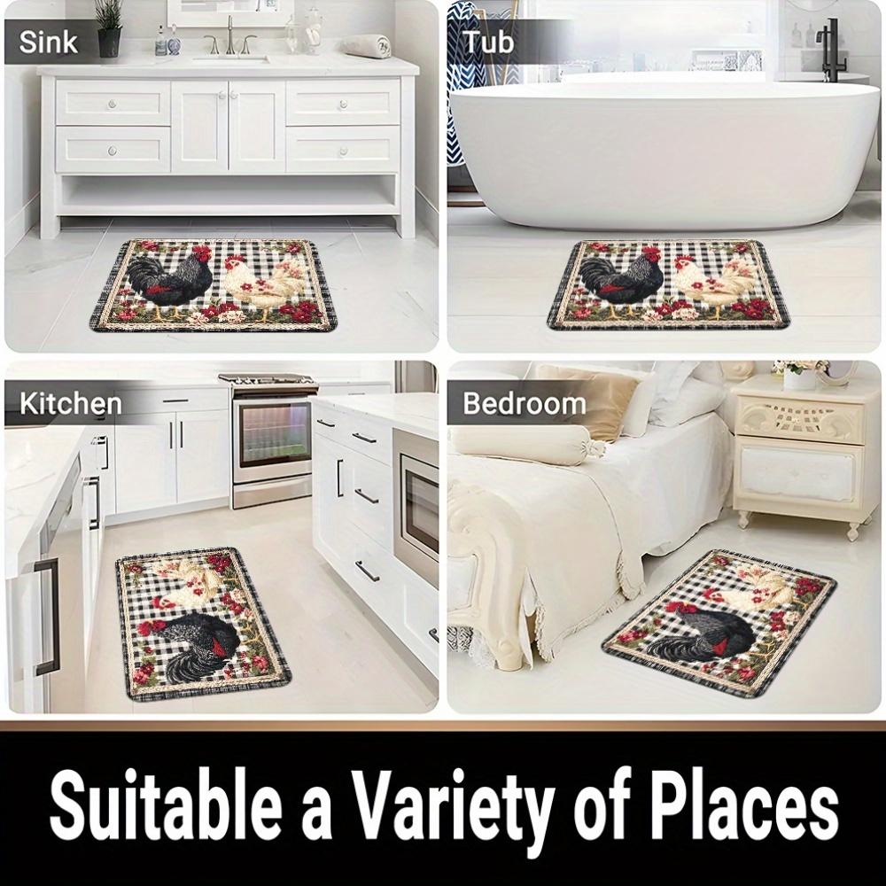 1Pcs Anti Fatigue Kitchen Rugs Rooster Print Waterproof Non-Slip Thick Cushioned Kitchen Mat Heavy Duty Comfort Standing Mat for Kitchen Bathroom
