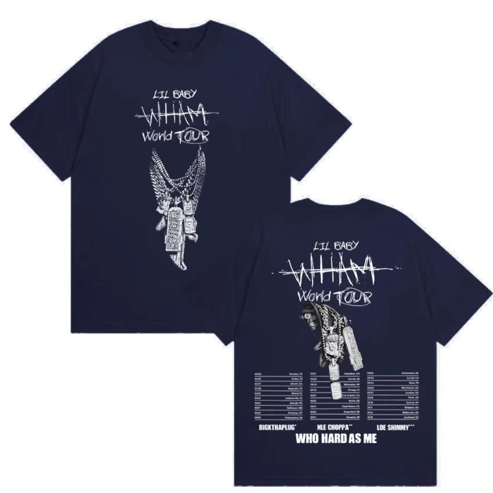 Rapper Lil Baby Wham World Tour 2025 Print T-Shirts Herren Gothic Hip Hop Punk Kleidung T-Shirt Damen Retro Übergroßes Baumwoll-T-Shirt
