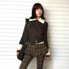 Y2k Fur Coat Women Vintage Harajuku Knitted Jacket Grunge Aesthetics Fur Collar Zipper Coat
