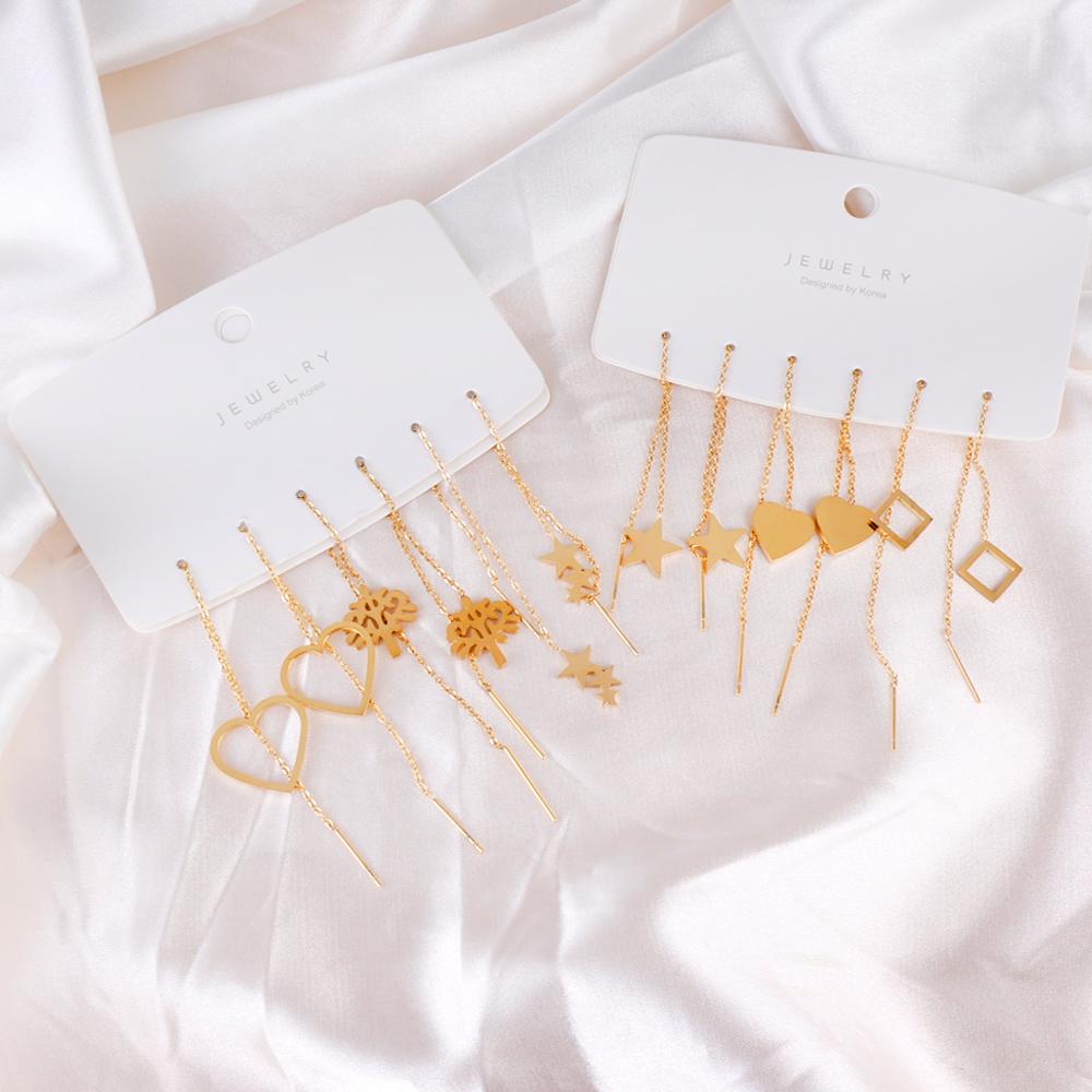 1Pairs Danles Pendants Drop Earrings Stainless Steel 18k Gold Plated Tassel Chains Long Earrings for Women Accessories Party
