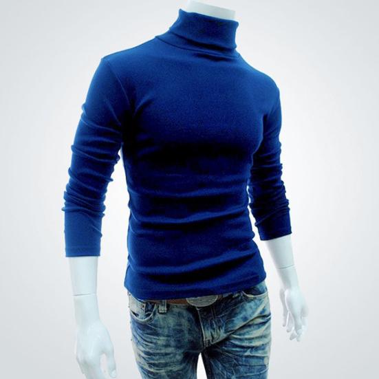 Men Shirt Solid Color Long Sleeves Slim Fit Breathable Basic Soft Half-high Collar Elastic Anti-shrink Autumn Tops Daily Clothes