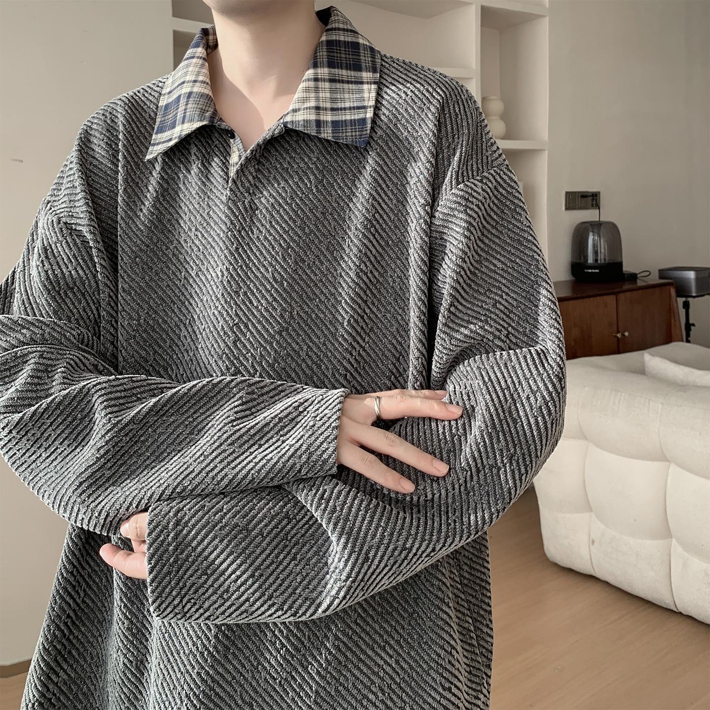 

Men s Plaid Zebra Print Long Sleeve Polo Shirt - Trendy American Brand, Loose Fit, Lapel Collar, Perfect for Spring and Autumn. M