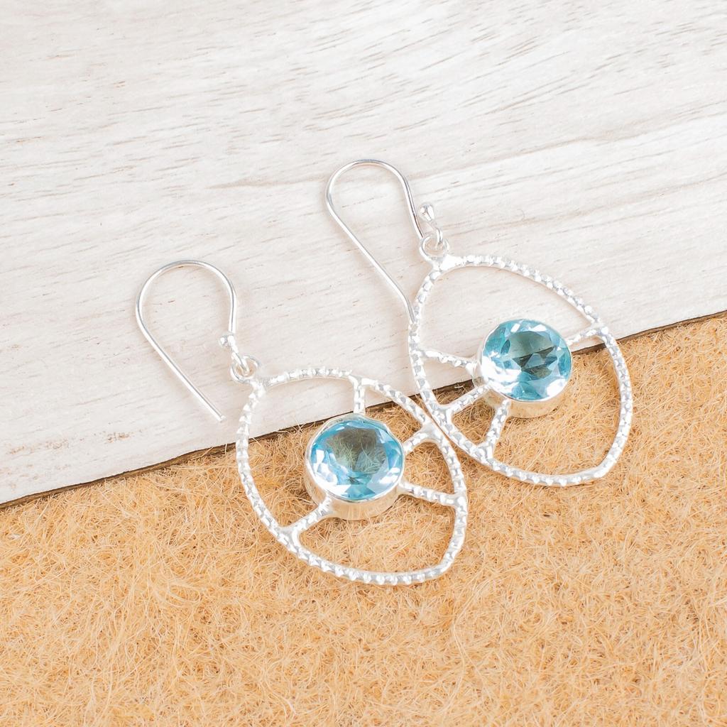 Sky Blue Topaz Gemstone 925 Sterling Silver Jewelry Handmade Hook Earrings 2.00" EE-52-2