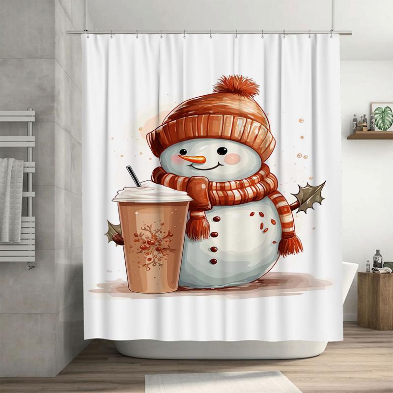 

Tuniu Adorable Snowman Holding Coffee Bathroom Shower Curtain Set Festive Winter Holiday Decor Cute Funny Cozy Home Decor For Wa W60H190(CM)-1 Pcs