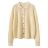 Women's Pure Cashmere Stripe Knit Polo Collar Cardigan Sweater - Autumn/Winter Long Sleeve
