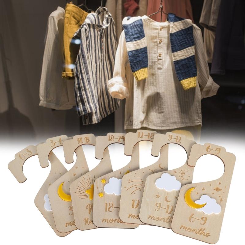 Set of 7 Wood Baby Wardrobe Closet Dividers Nursery Clothing Organizers Infant Clothes Size Organization Partition