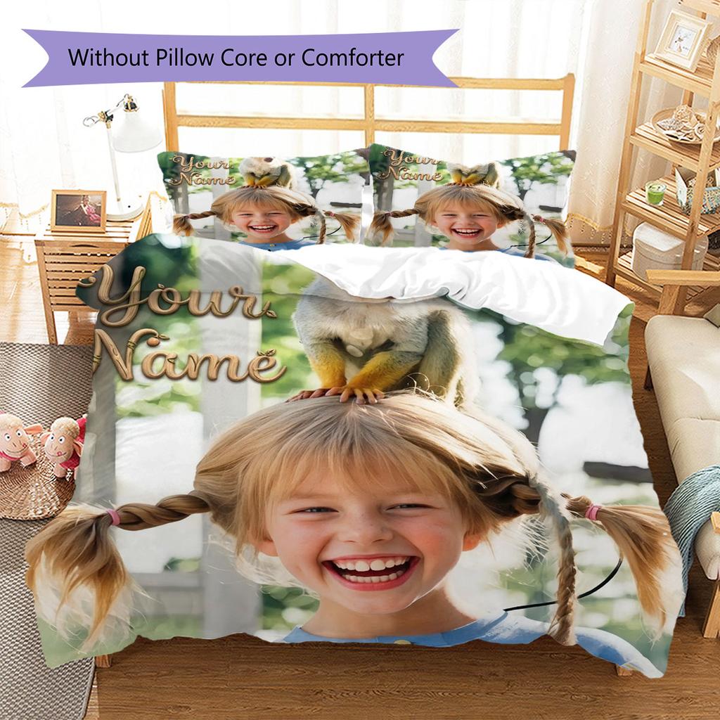 Pippi Longstocking Custom Name Pattern Bedding,Quilt Set Quilt Cover Pillowcase Home Birthday Gift(1 * duvet cover + 2 * pillowcase, without core)