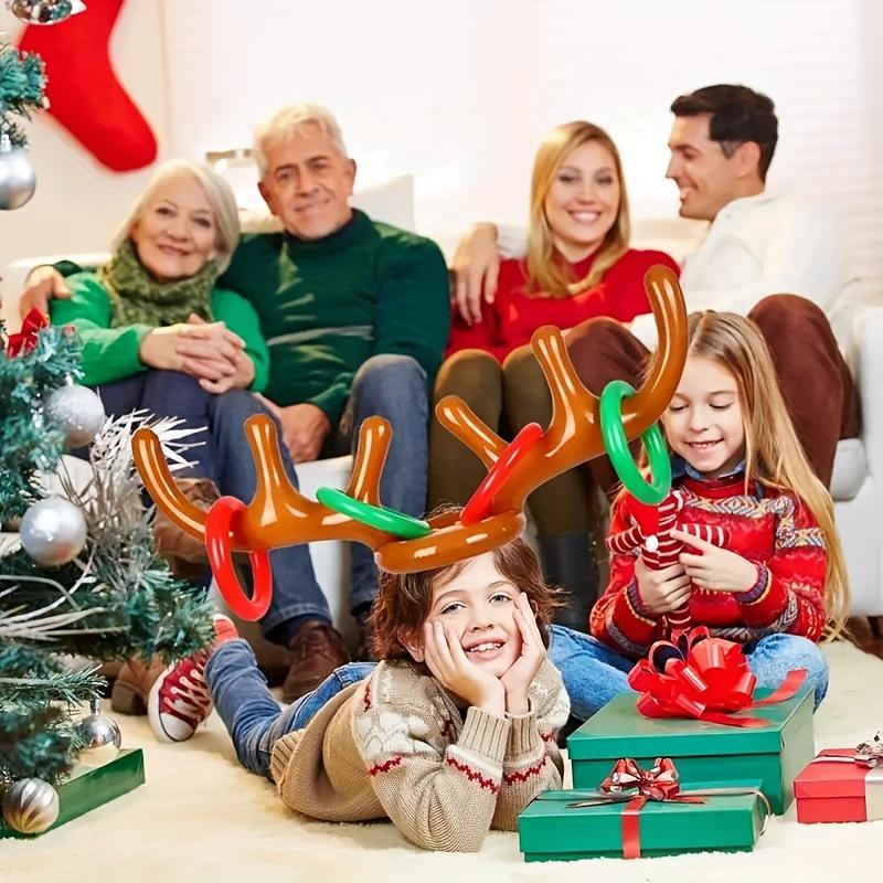 Inflatable Reindeer Horn Game with 1 Horn and 4 Rings, Fun Family Party Toss Game, Great Holiday Party Favors and Supplies