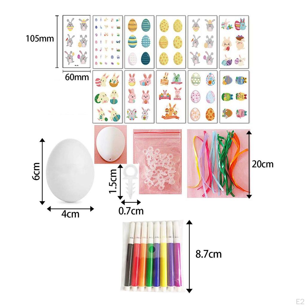 Kit de bricolage d'œufs de Pâques blancs vierges avec stylo aquarelle Panier à ruban Remplisseurs Ornements DIY Suspendre